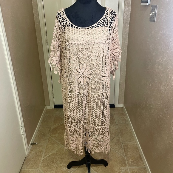 Crochet Lace Dress in Tan - Picture 1 of 5